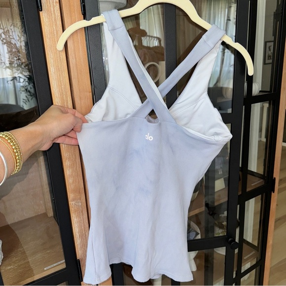ALO Elevate ribbed tank top criss cross blue moon slate scoop v tight long line - Picture 3 of 10